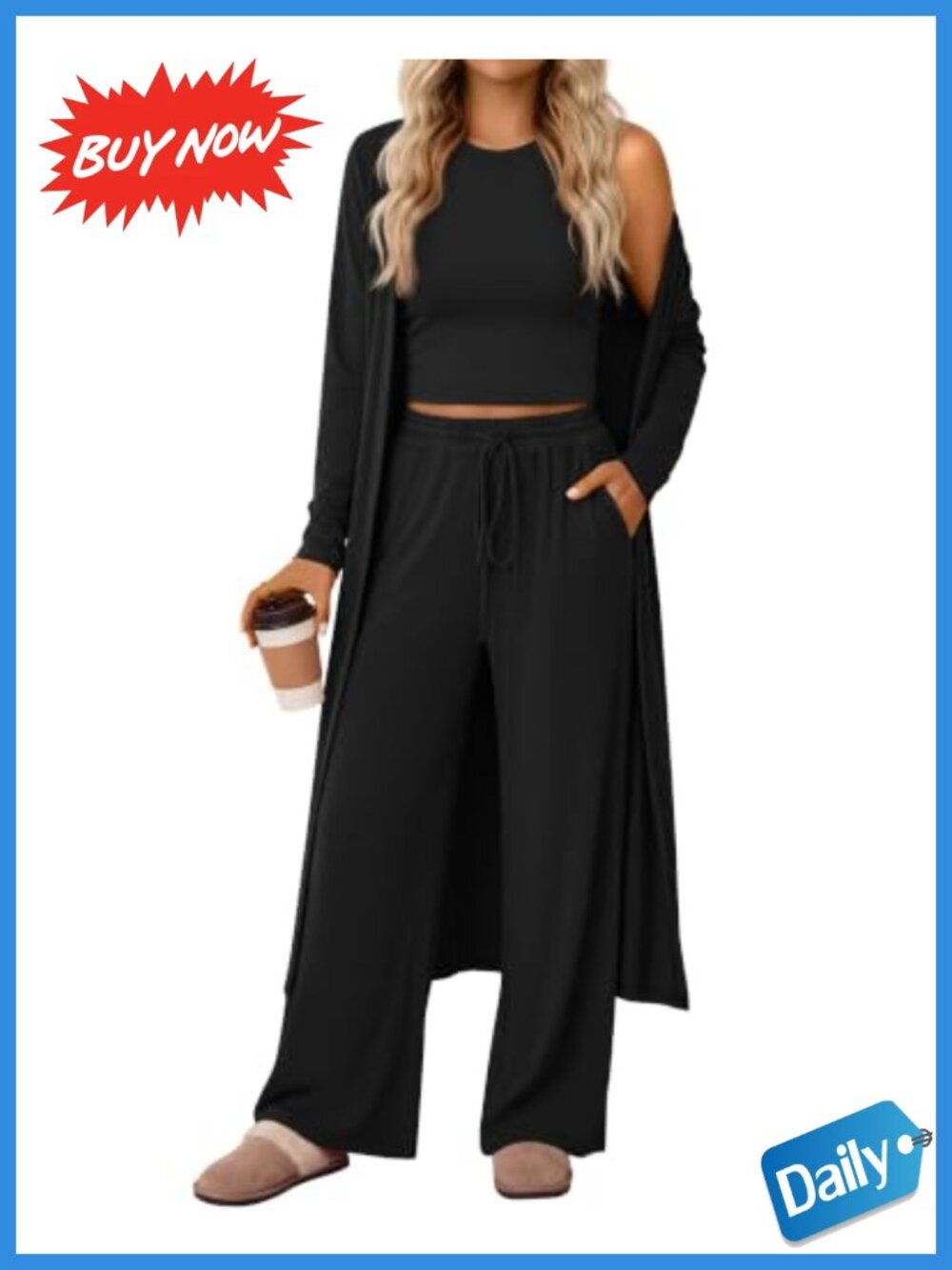 3 Piece Lounge Sets Women Travel Outfits Cardigan Top Pants